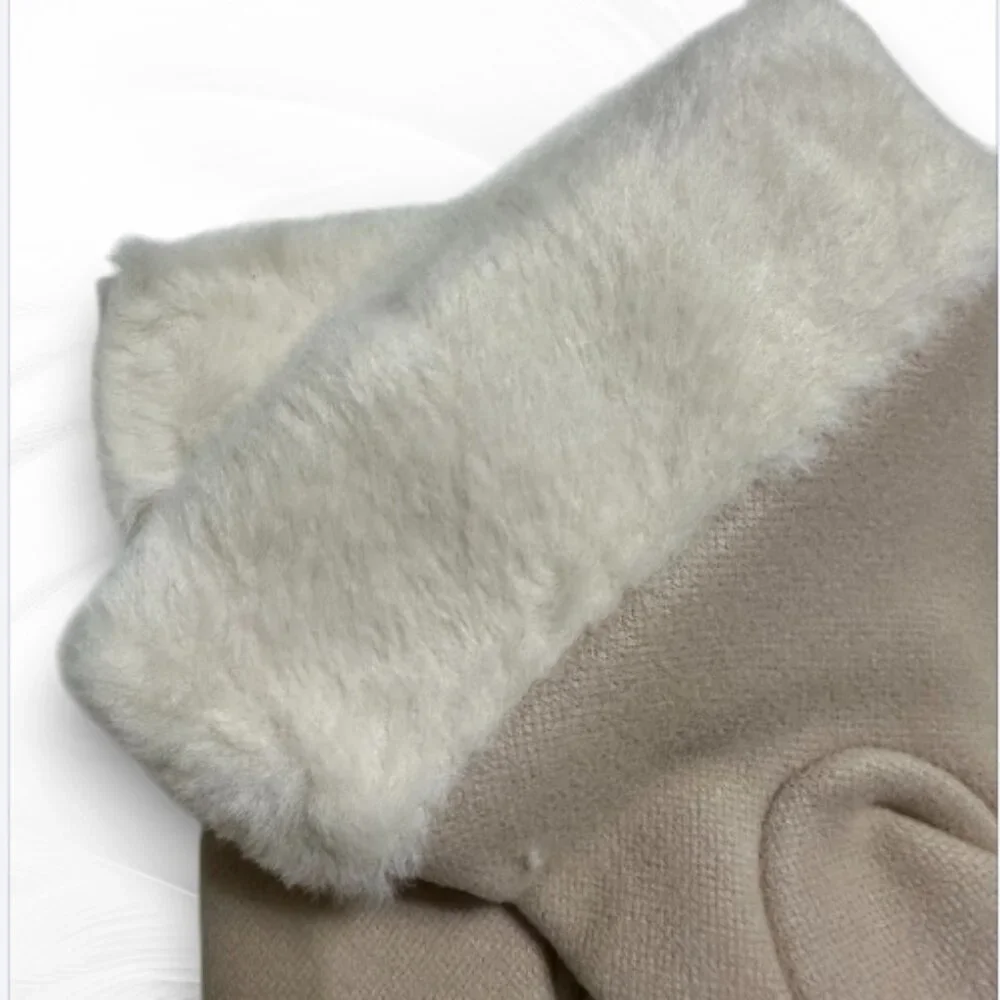 Beige Winter Gloves with Faux Fur Cuffs — Touchscreen Friendly